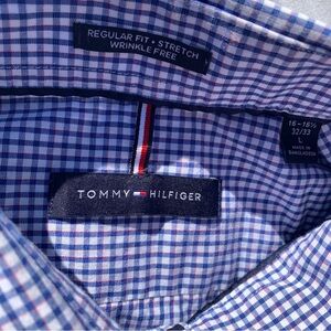 TOMMY HILFIGER MEN'S Large REGULAR FIT MINI SQUARE SHIRT (BLUE,‎ 16-16.5 32/33)